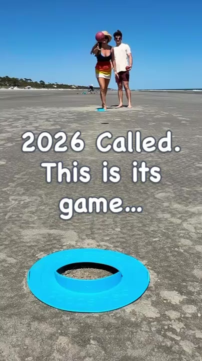Load video: 2026 Newest and Best Beach Game - Bocce Hole  - bocce meets corn hole at the beach - video overview of game, high-quality sand and salt-resistant game pieces, and how to play bocce hole.  